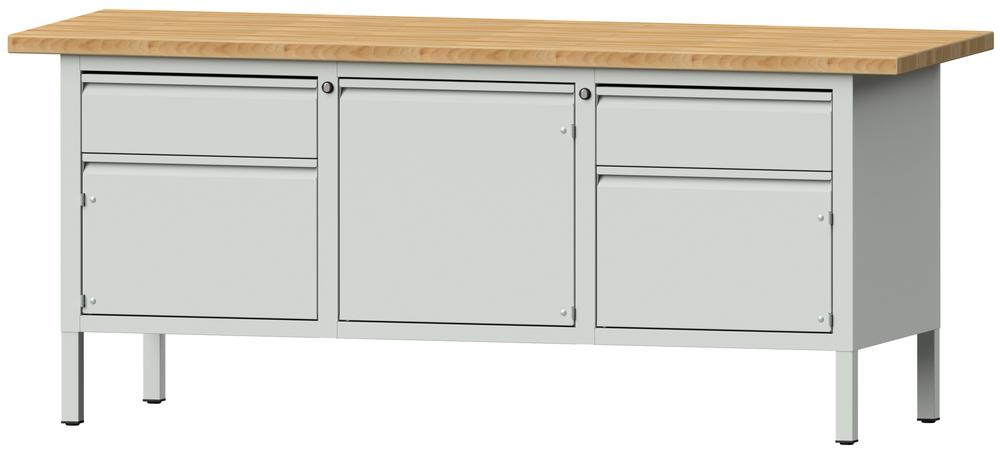 Werkbank SERIE ALLROUND | lichtgrijs RAL 7035 | massief-beuken-blad