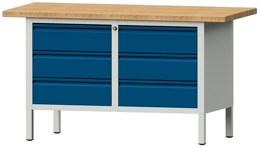Werkbank SERIE ALLROUND | gentiaanblauw RAL 5010 | massief-beuken-blad