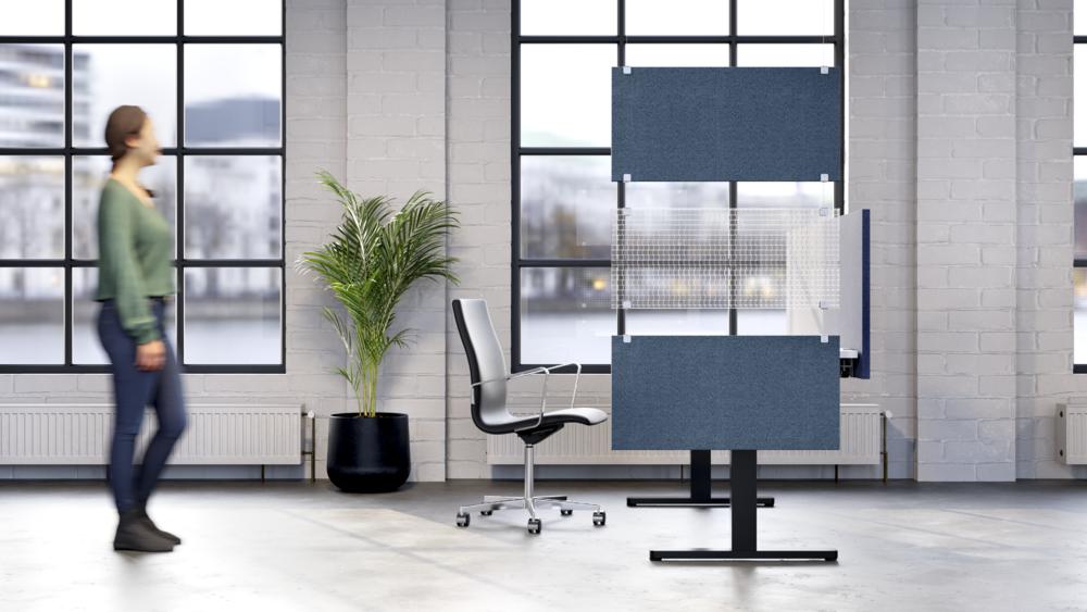 Akoestische plafondpanelen, lichtdoorlatend | blauw | Set van 3 baffles (2 x stof, 1 x PET)