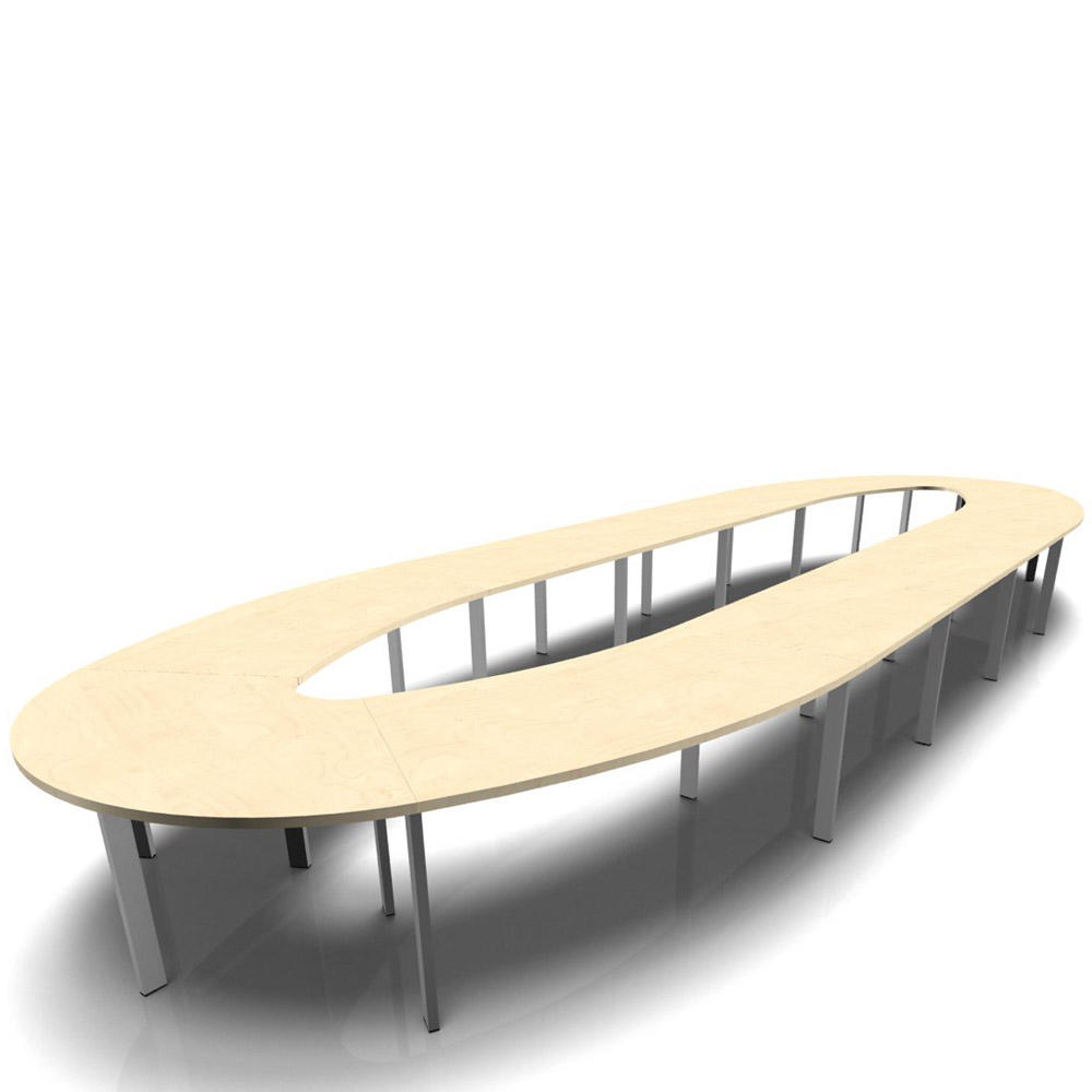 Conferentietafel DELTA-ORBIS | esdoorndecor | 9230 | ovaal, 24 zitplaatsen | aluzilver RAL 9006