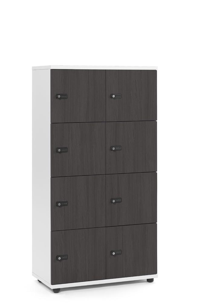Lockers OFFICE-LINE met 8 vakken | eik donker | zonder postsleuf | wit | mechanisch cijfer-/combinatieslot
