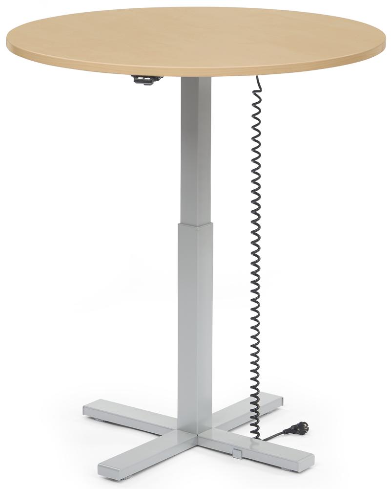 Verstelbaar bureau MODUL monozuil | beukdecor | bladvorm rond, ø 1000 | aluzilver