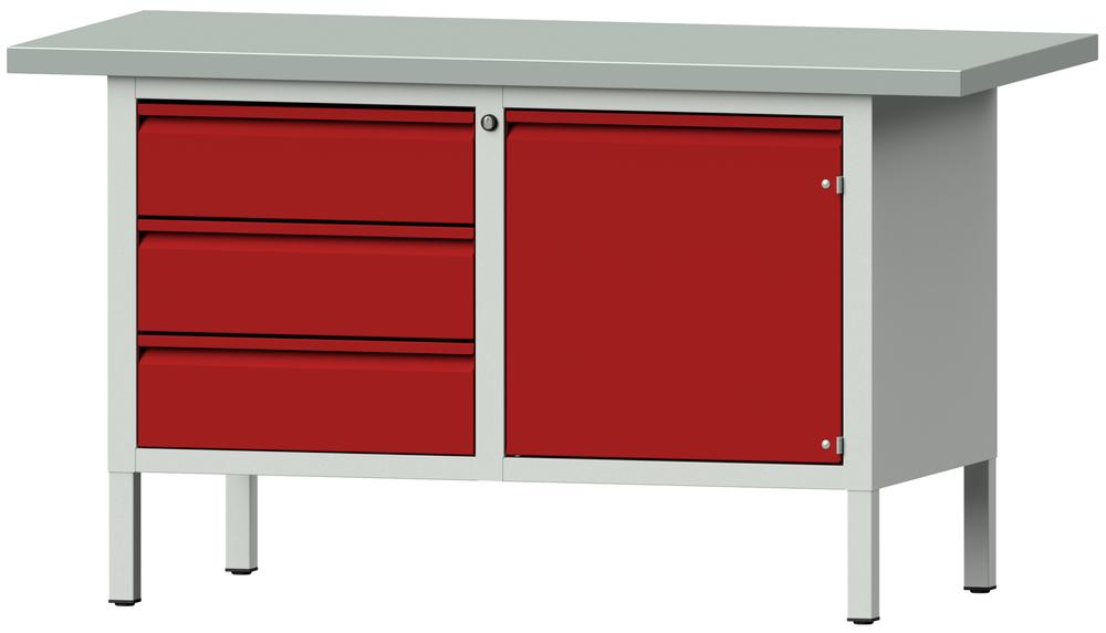 Werkbank SERIE ALLROUND | karmijn RAL 3002 | plaatstaal blad