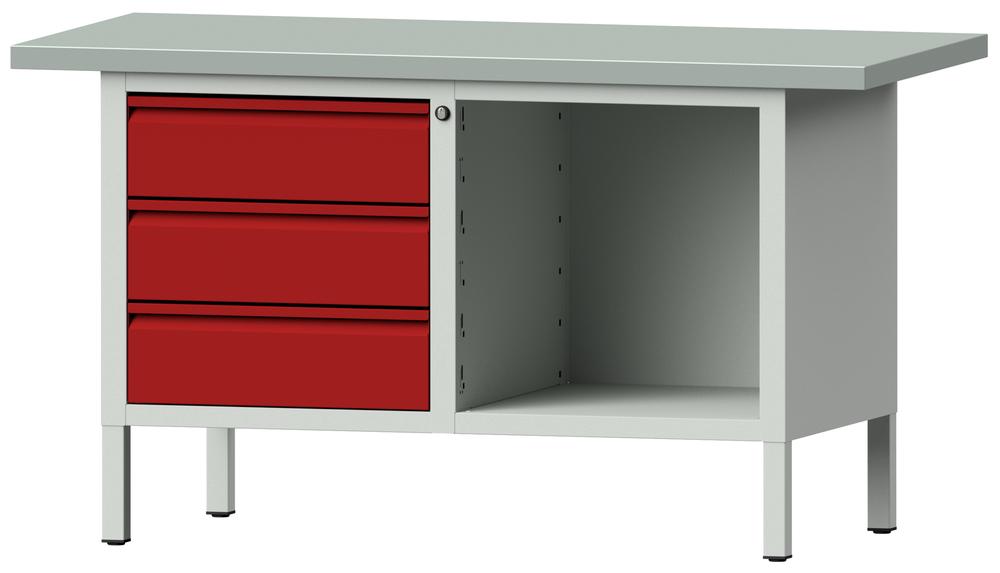 Werkbank SERIE ALLROUND | karmijn RAL 3002 | plaatstaal blad