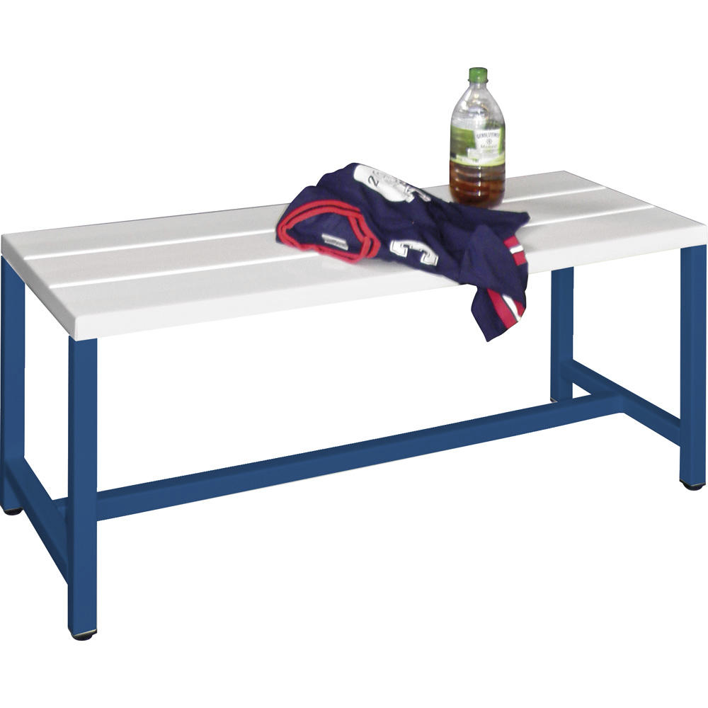 Zitbank met kunststof planken | gentiaanblauw RAL 5010 | 1500 | vrijstaande zitbank | zonder schoenenrooster