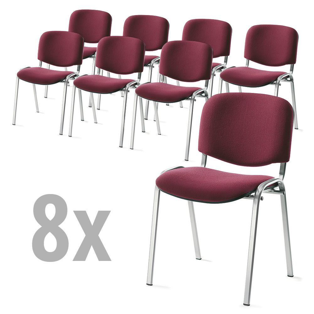 Set van 8 bezoekersstoelen ISO | bordeaux | aluzilver