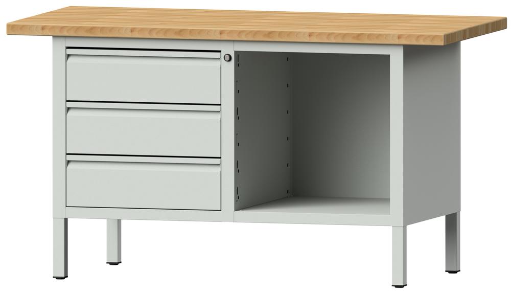 Werkbank SERIE ALLROUND | lichtgrijs RAL 7035 | massief-beuken-blad