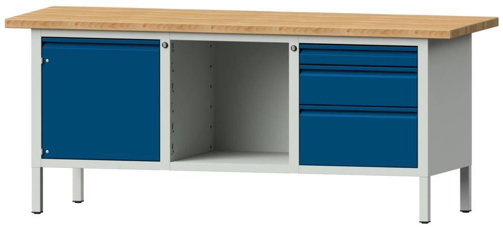 Werkbank SERIE ALLROUND | gentiaanblauw RAL 5010 | massief-beuken-blad