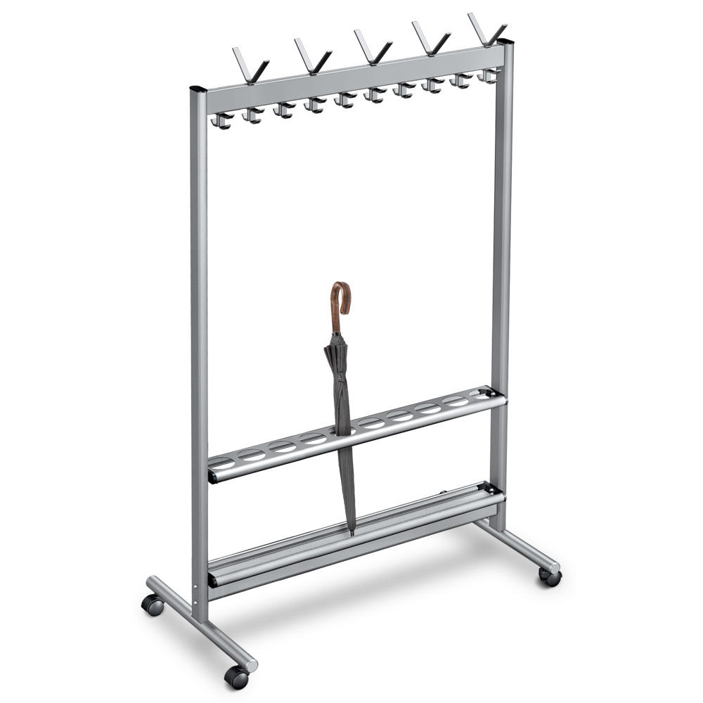 Garderoberek V aluminium | zonder parapluhouder | 10 hoet-/ 40 mantelhaken