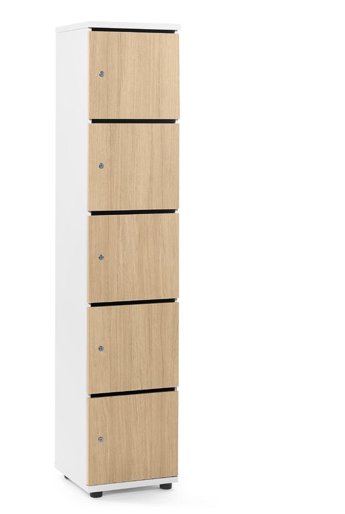 Lockers OFFICE-LINE met 5 vakken | licht eik | met postsleuf | wit | cilinderslot met wisselcilinder