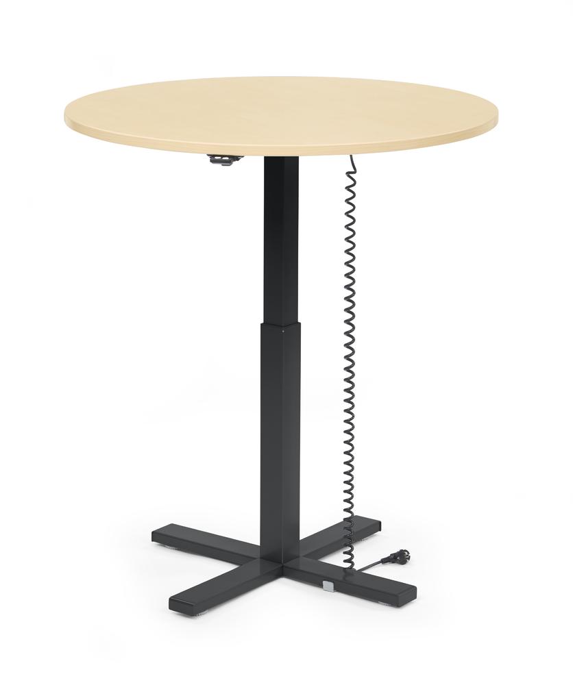 Verstelbaar bureau MODUL monozuil | esdoorndecor | bladvorm rond, ø 1000 | zwart