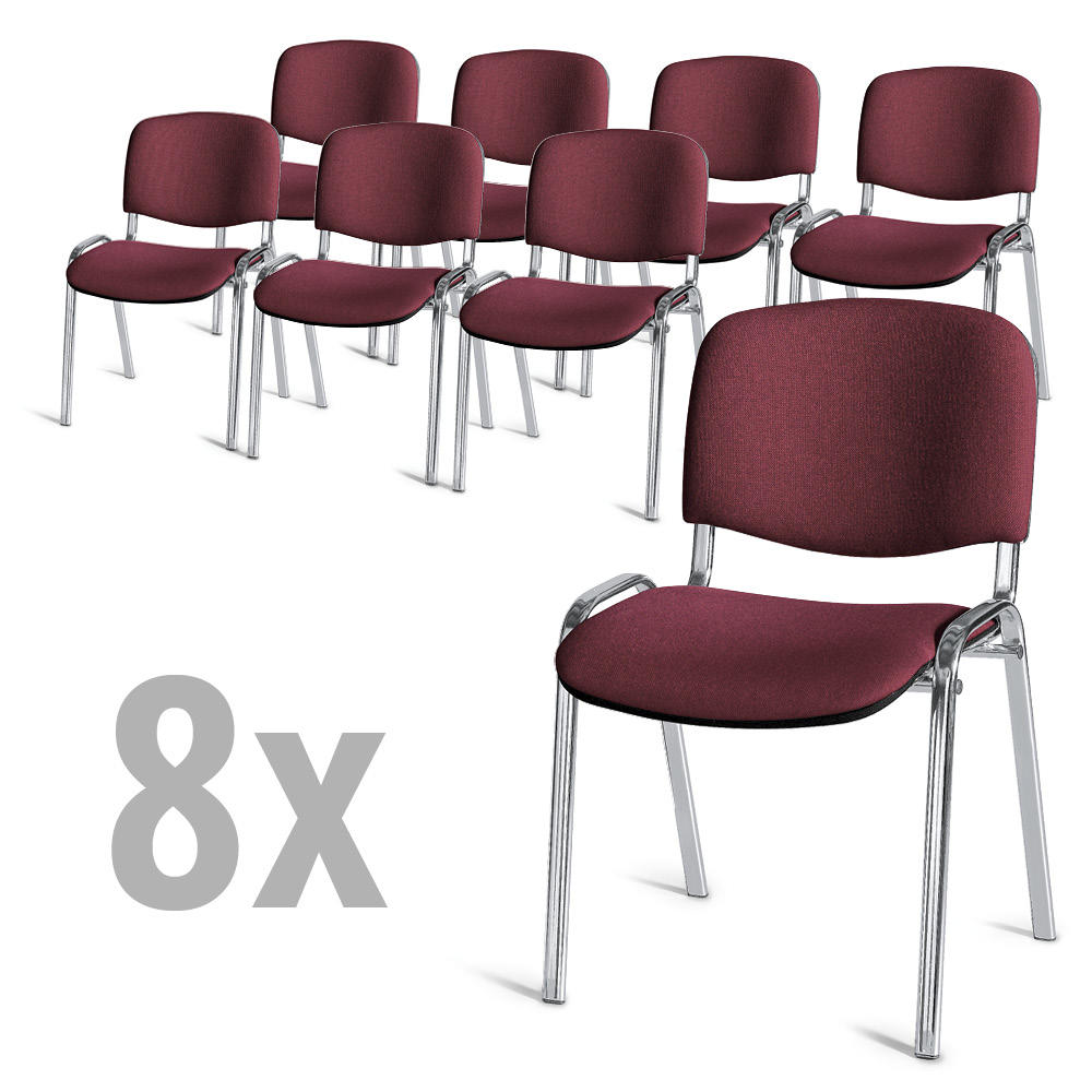 Set van 8 bezoekersstoelen ISO | bordeaux | verchroomd