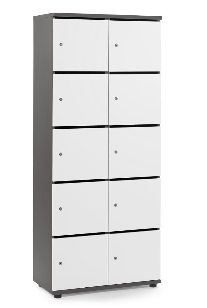 Lockers OFFICE-LINE met 10 vakken | wit | met postsleuf | antraciet | cilinderslot met wisselcilinder