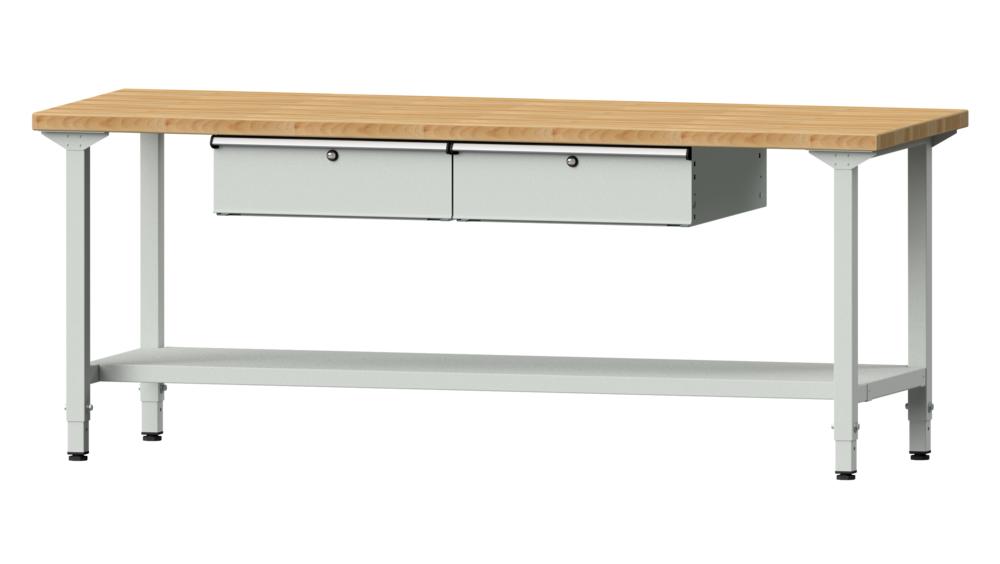 Werkbank SERIE ERGO | lichtgrijs RAL 7035 | 2000 | massief-beuken-blad