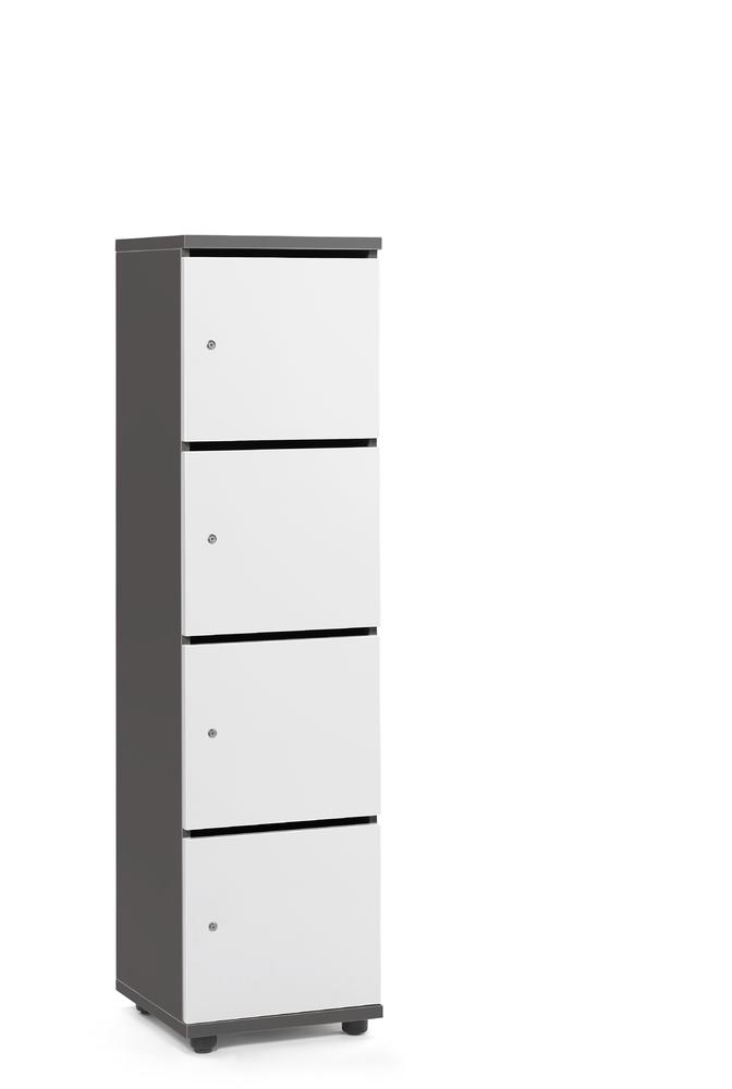 Lockers OFFICE-LINE met 4 vakken | wit | met postsleuf | antraciet | cilinderslot met wisselcilinder
