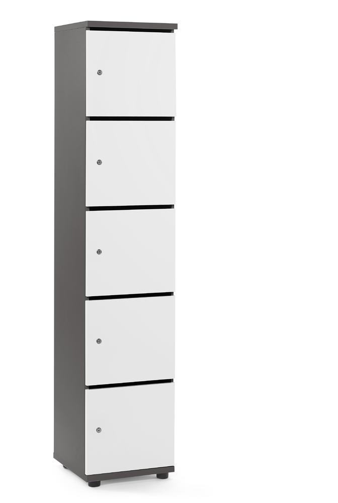 Lockers OFFICE-LINE met 5 vakken | wit | met postsleuf | antraciet | cilinderslot met wisselcilinder