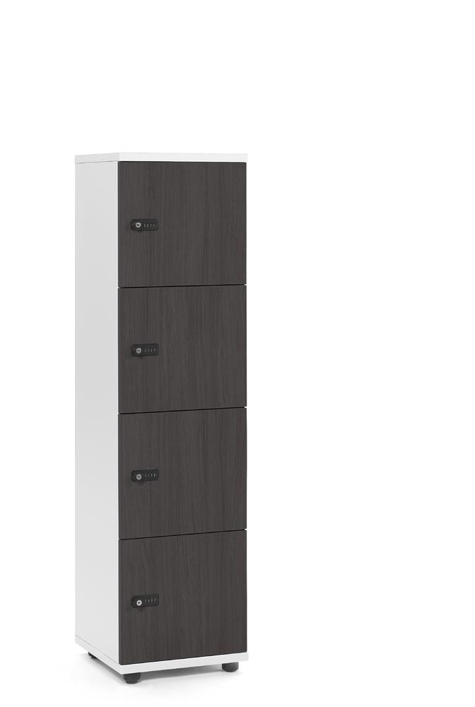 Lockers OFFICE-LINE met 4 vakken | eik donker | zonder postsleuf | wit | mechanisch cijfer-/combinatieslot