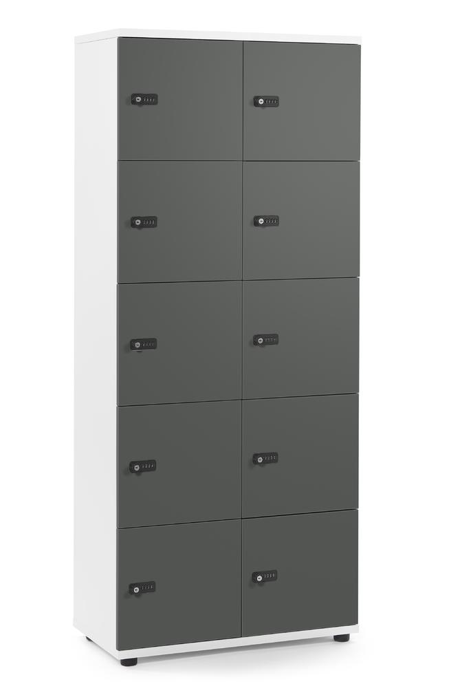 Lockers OFFICE-LINE met 10 vakken | grijs | zonder postsleuf | wit | mechanisch cijfer-/combinatieslot
