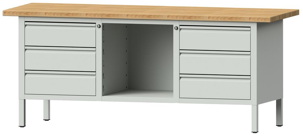 Werkbank SERIE ALLROUND | lichtgrijs RAL 7035 | massief-beuken-blad