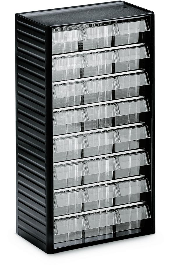 Ladekast voor kleine onderdelen met 24 laden | H 550 x B 310 x D 180 mm | 24 laden - Typ 4 (maat B 92 x H 59 x D 175 mm)