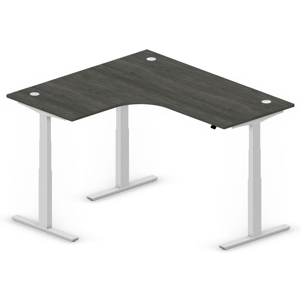 Hoogteverstelbare hoekbureau PROFI MODUL | eik donker | aluzilver | hoekbureau linkszijdig