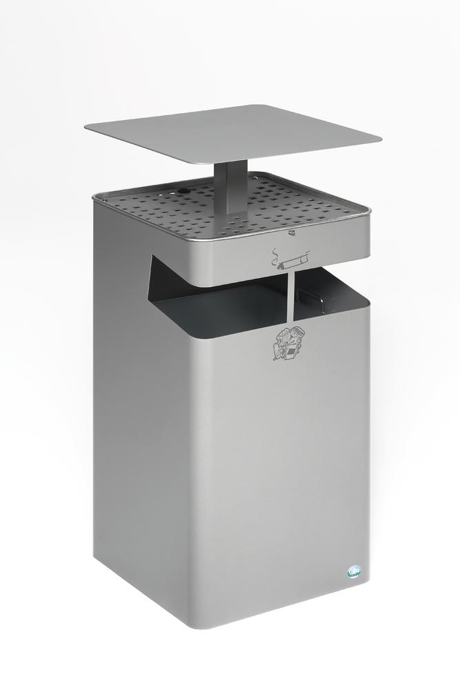 Afvalverzamelaar/asbak met dak, 72 liter | zilver | 72,00