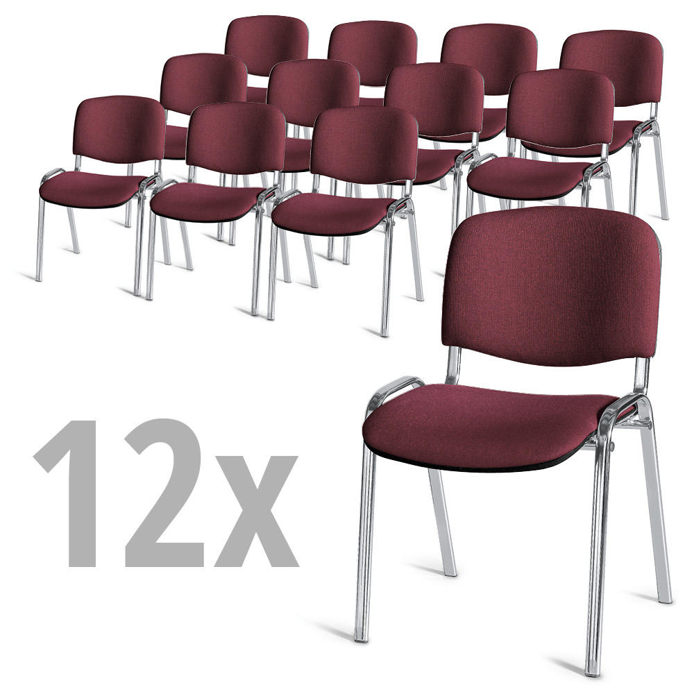 Set van 12 bezoekersstoelen ISO | bordeaux | verchroomd