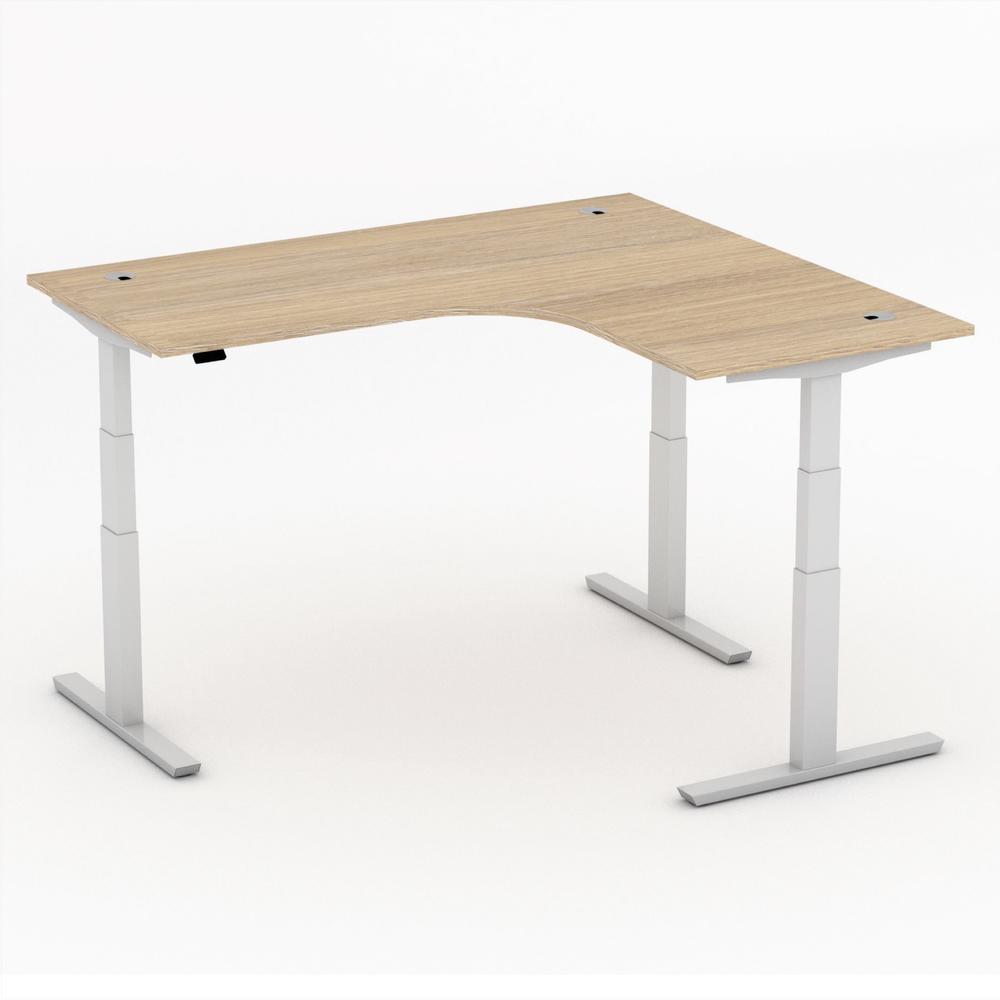 Verstelbare hoekbureau PROFI MODUL | licht eik | aluzilver | hoekbureau rechtszijdig