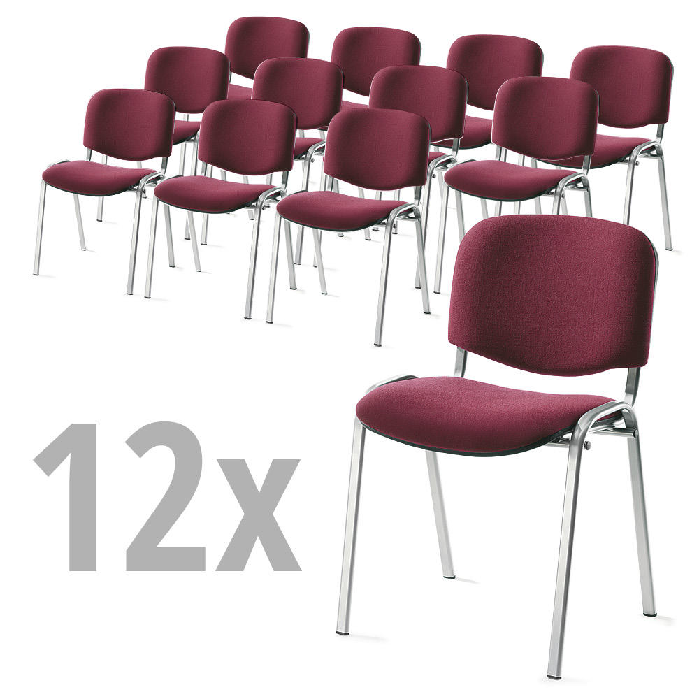 Set van 12 bezoekersstoelen | bordeaux | aluzilver