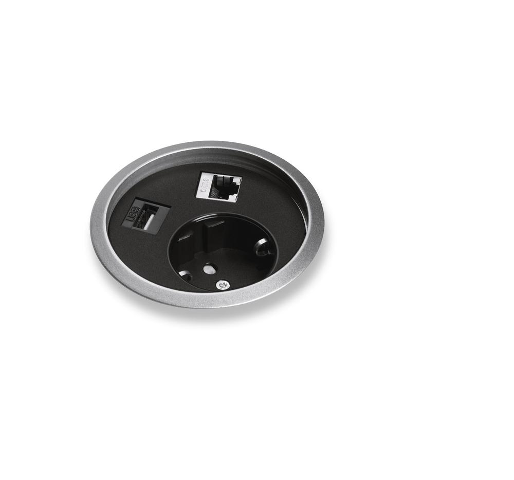 Inbouwstekkerdoos Netbox Point | 1 x Schuko, 1 x LAN, 1 x USB Typ A