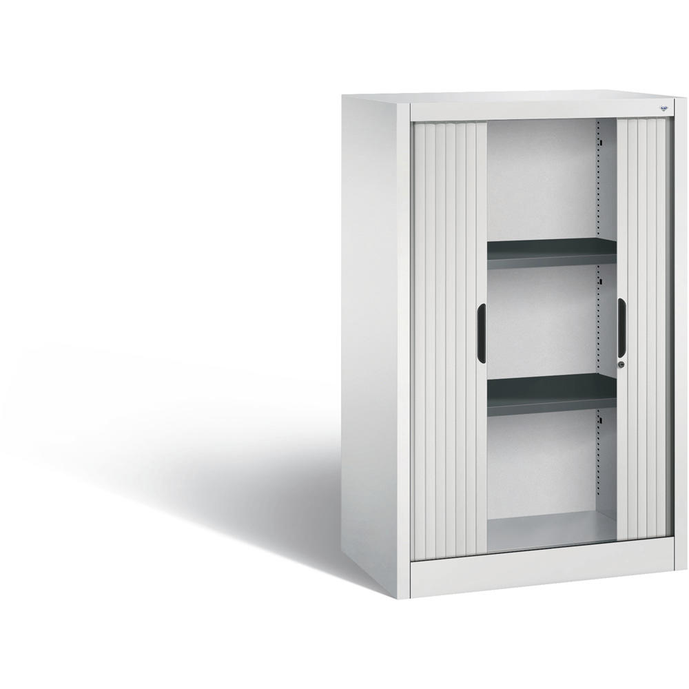 Bijzetkast met roldeur, metaal | lichtgrijs RAL 7035 | 800 | Rolluikaanslag midden | 1230 mm (3 OH)