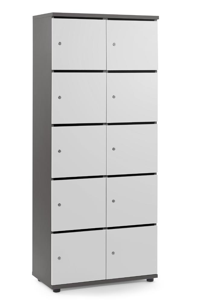 Lockers OFFICE-LINE met 10 vakken | lichtgrijs | met postsleuf | antraciet | cilinderslot met wisselcilinder