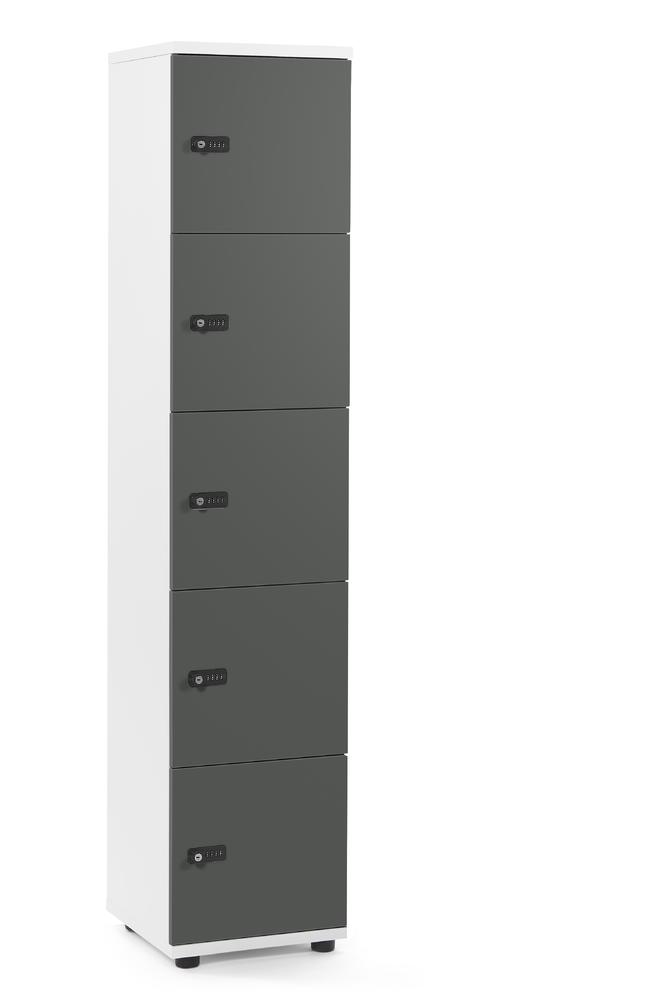 Lockers OFFICE-LINE met 5 vakken | grijs | zonder postsleuf | wit | mechanisch cijfer-/combinatieslot