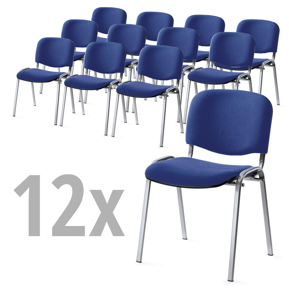 Set van 12 bezoekersstoelen ISO | blauw | aluzilver