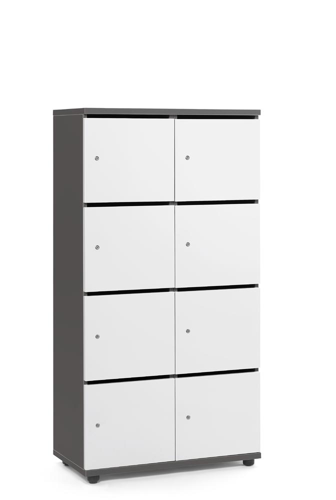 Lockers OFFICE-LINE met 8 vakken | wit | met postsleuf | antraciet | cilinderslot met wisselcilinder