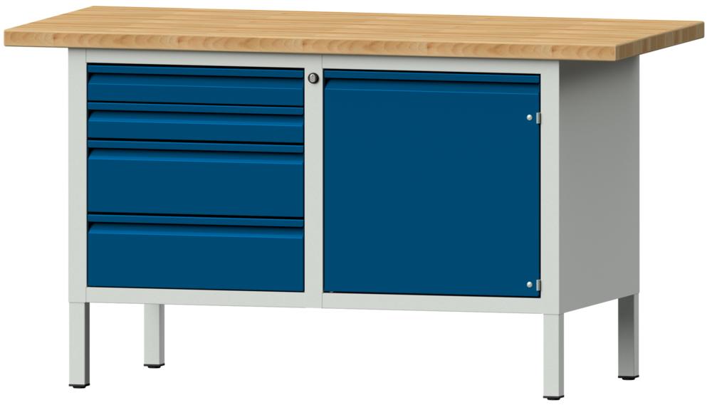 Werkbank SERIE ALLROUND | gentiaanblauw RAL 5010 | massief-beuken-blad
