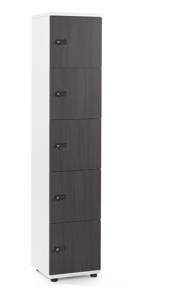 Lockers OFFICE-LINE met 5 vakken | eik donker | zonder postsleuf | wit | mechanisch cijfer-/combinatieslot