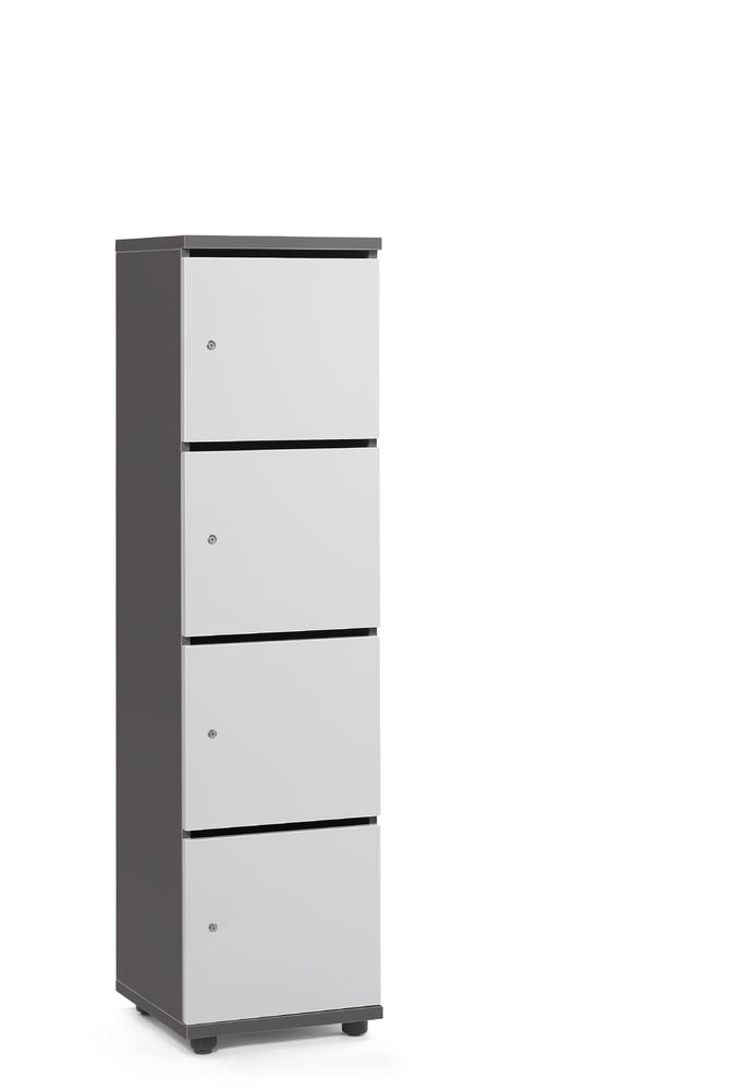 Lockers OFFICE-LINE met 4 vakken | lichtgrijs | met postsleuf | antraciet | cilinderslot met wisselcilinder