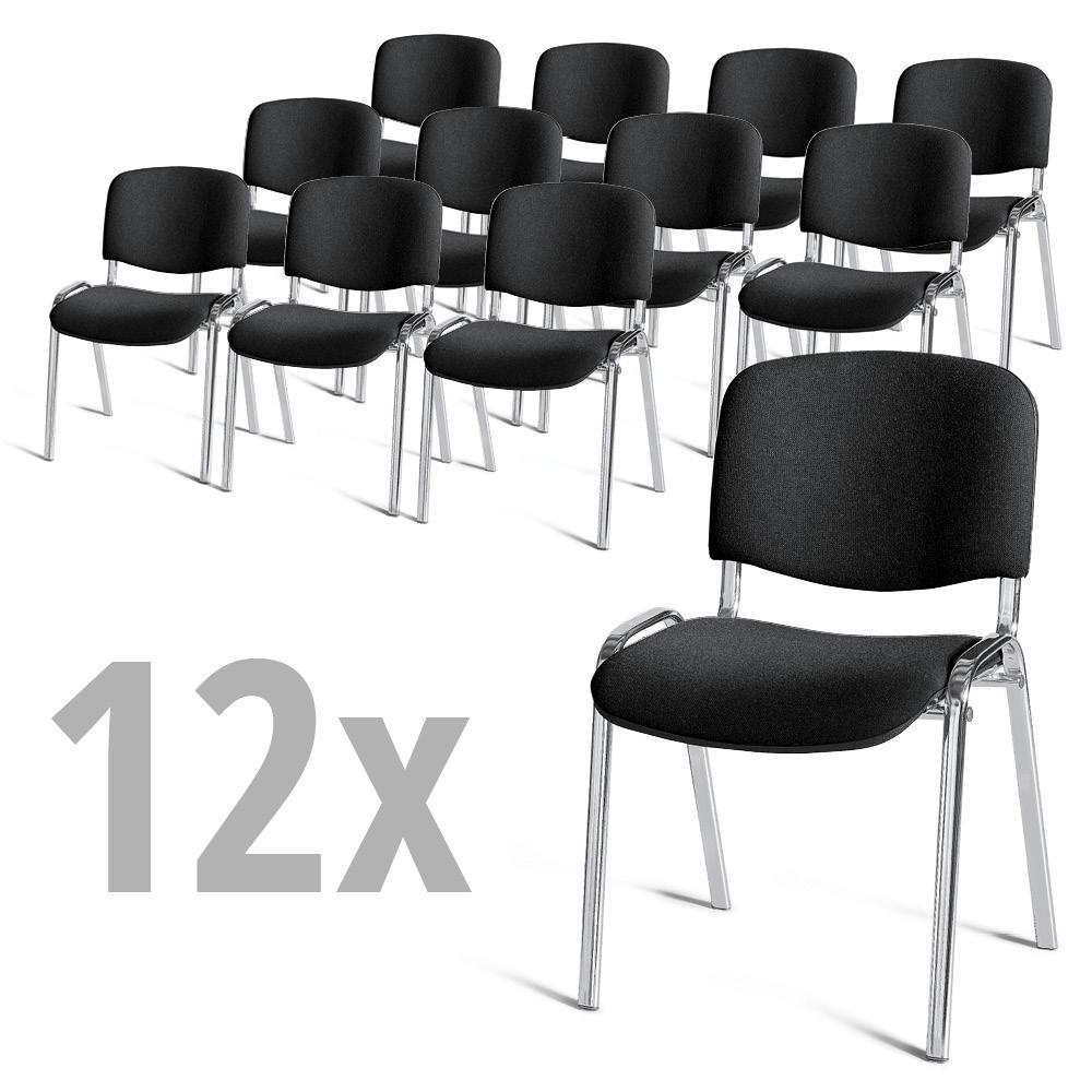 Set van 12 bezoekersstoelen ISO | zwart | verchroomd