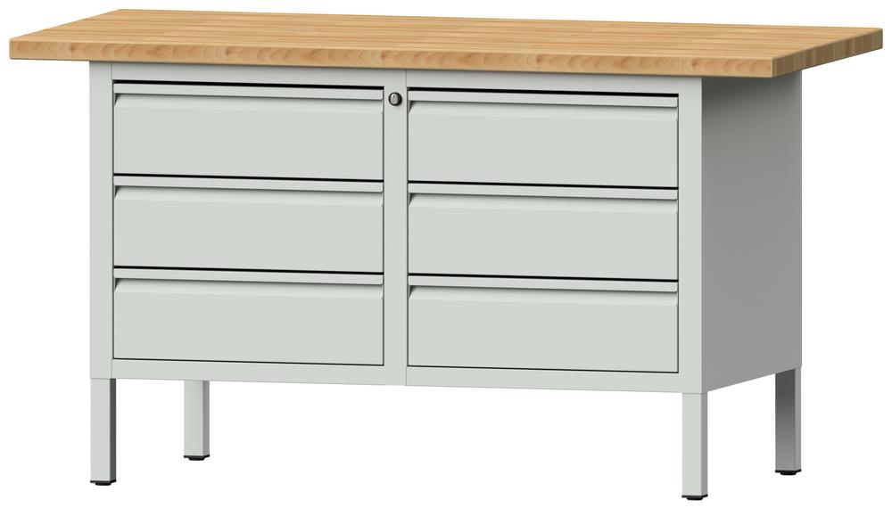 Werkbank SERIE ALLROUND | lichtgrijs RAL 7035 | massief-beuken-blad