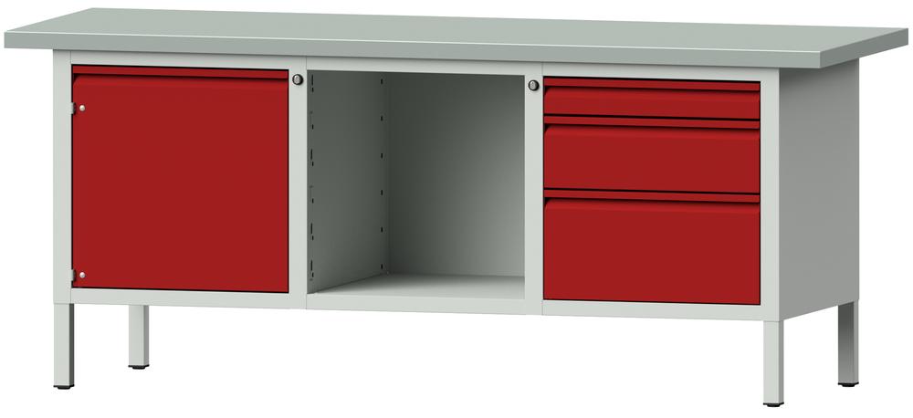 Werkbank SERIE ALLROUND | karmijn RAL 3002 | plaatstaal blad