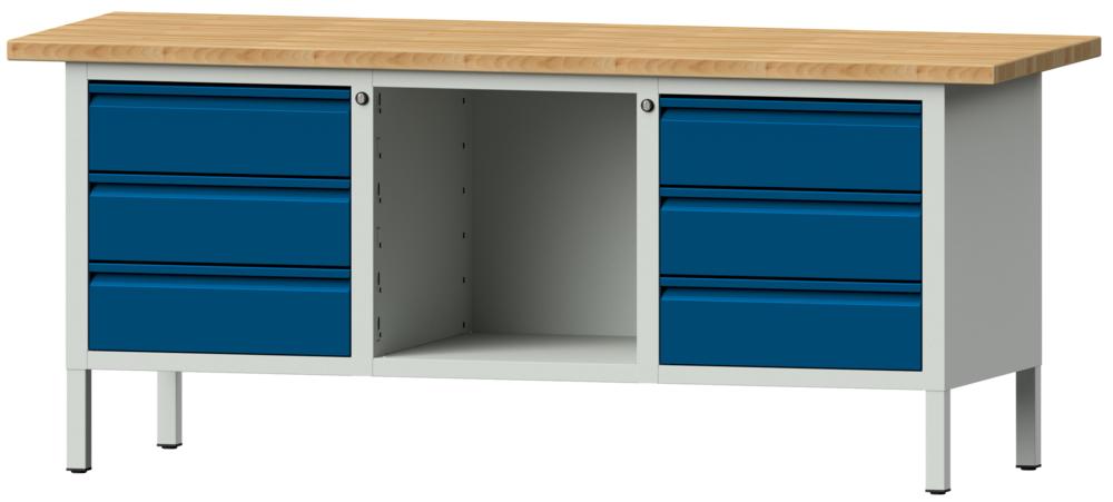 Werkbank SERIE ALLROUND | gentiaanblauw RAL 5010 | massief-beuken-blad