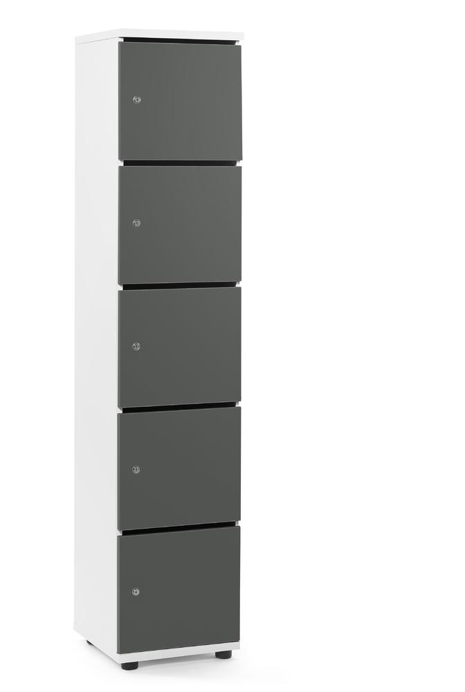 Lockers OFFICE-LINE met 5 vakken | grijs | met postsleuf | wit | cilinderslot met wisselcilinder