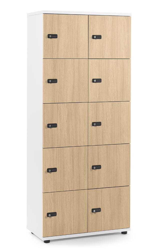 Lockers OFFICE-LINE met 10 vakken | licht eik | zonder postsleuf | wit | mechanisch cijfer-/combinatieslot