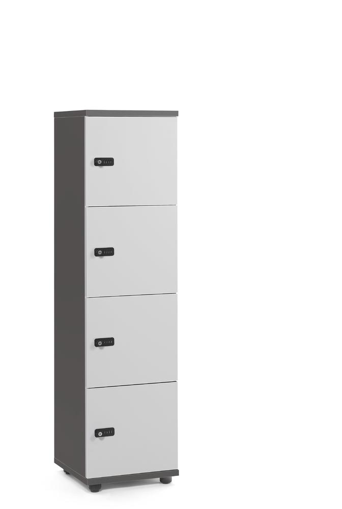 Lockers OFFICE-LINE met 4 vakken | lichtgrijs | zonder postsleuf | antraciet | mechanisch cijfer-/combinatieslot