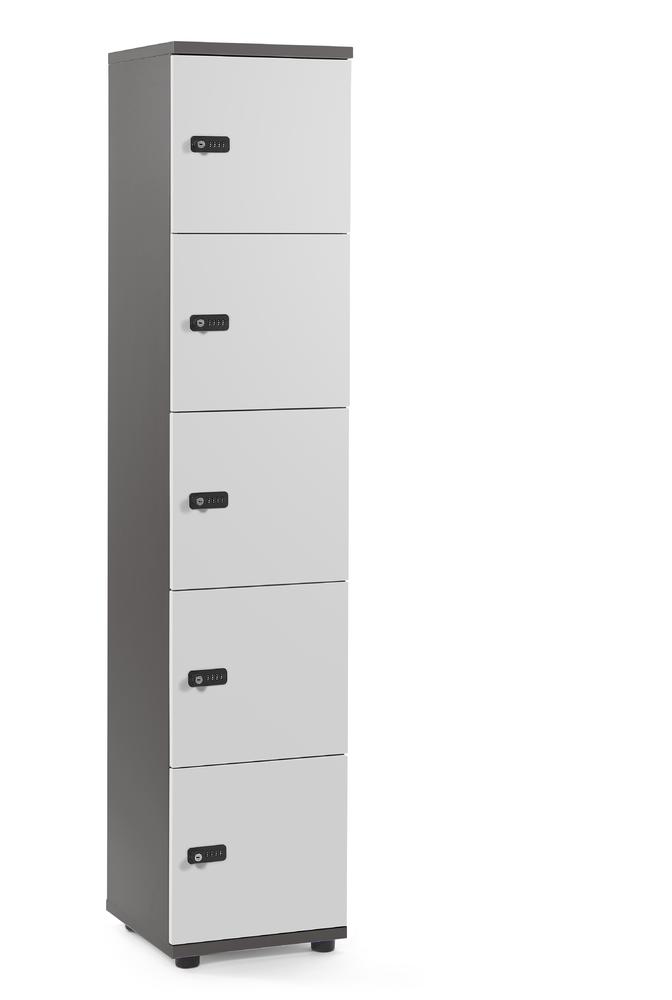 Lockers OFFICE-LINE met 5 vakken | lichtgrijs | zonder postsleuf | antraciet | mechanisch cijfer-/combinatieslot