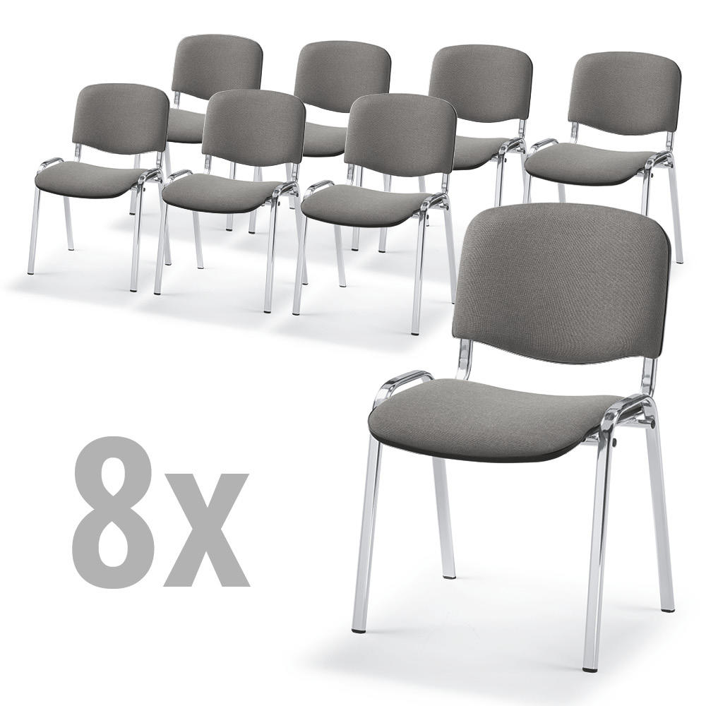 Set van 8 bezoekersstoelen ISO | grijs | verchroomd
