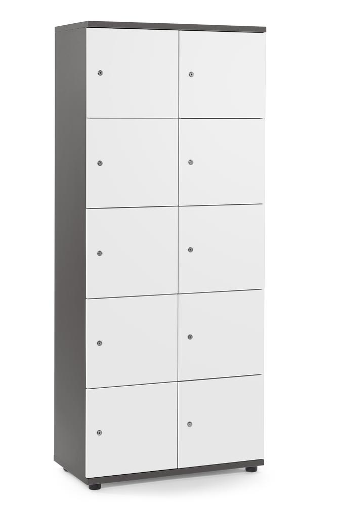 Lockers OFFICE-LINE met 10 vakken | wit | zonder postsleuf | antraciet | cilinderslot met wisselcilinder