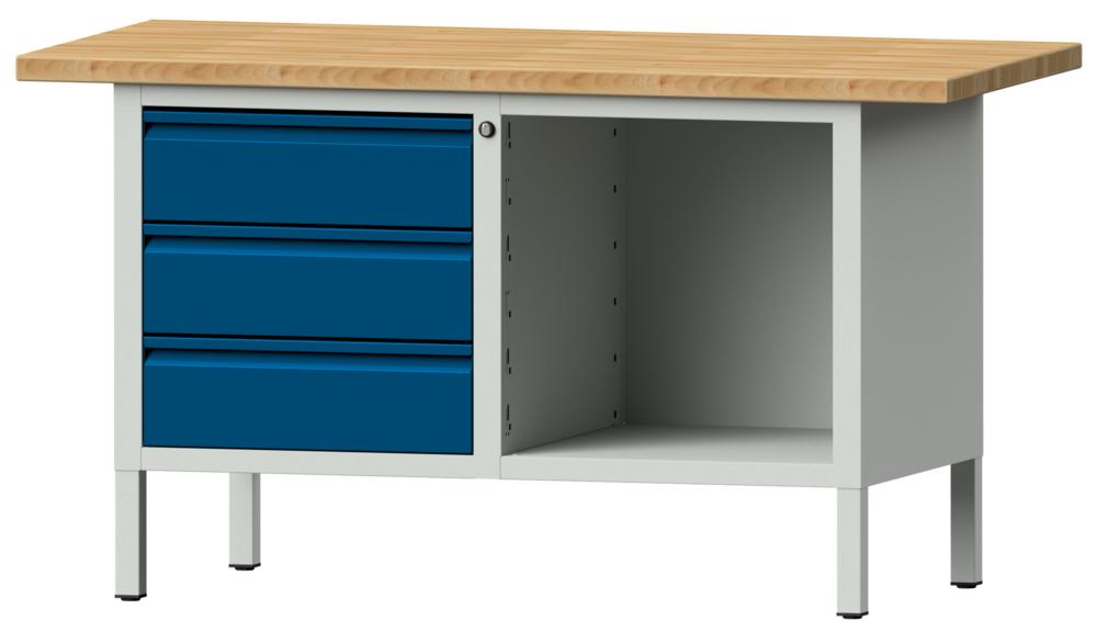 Werkbank SERIE ALLROUND | gentiaanblauw RAL 5010 | massief-beuken-blad