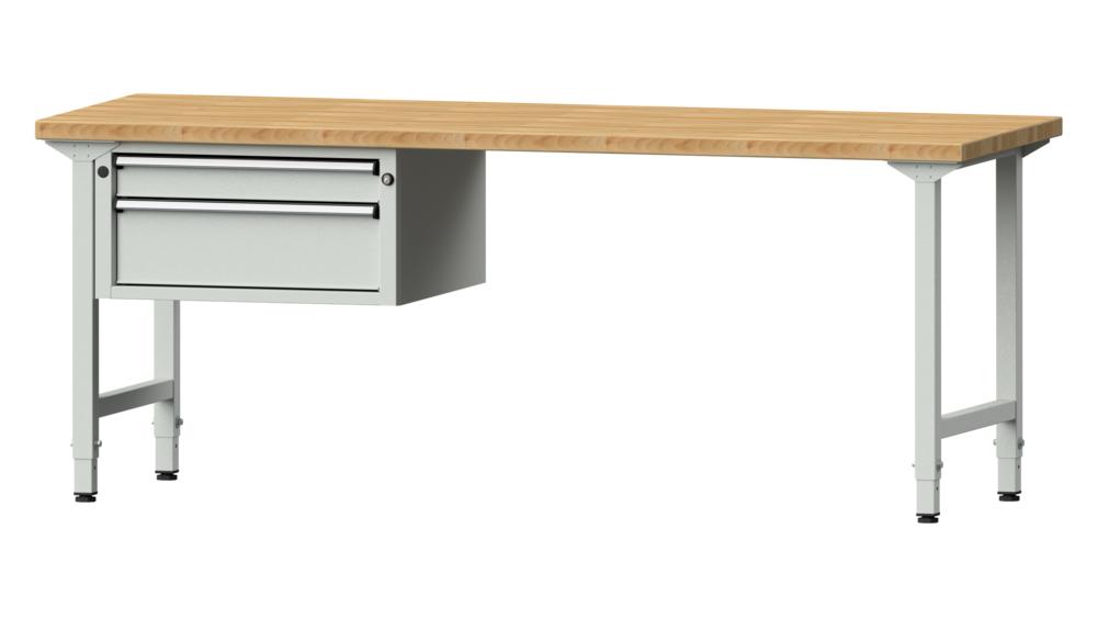 Werkbank SERIE ERGO | lichtgrijs RAL 7035 | 2000 | massief-beuken-blad